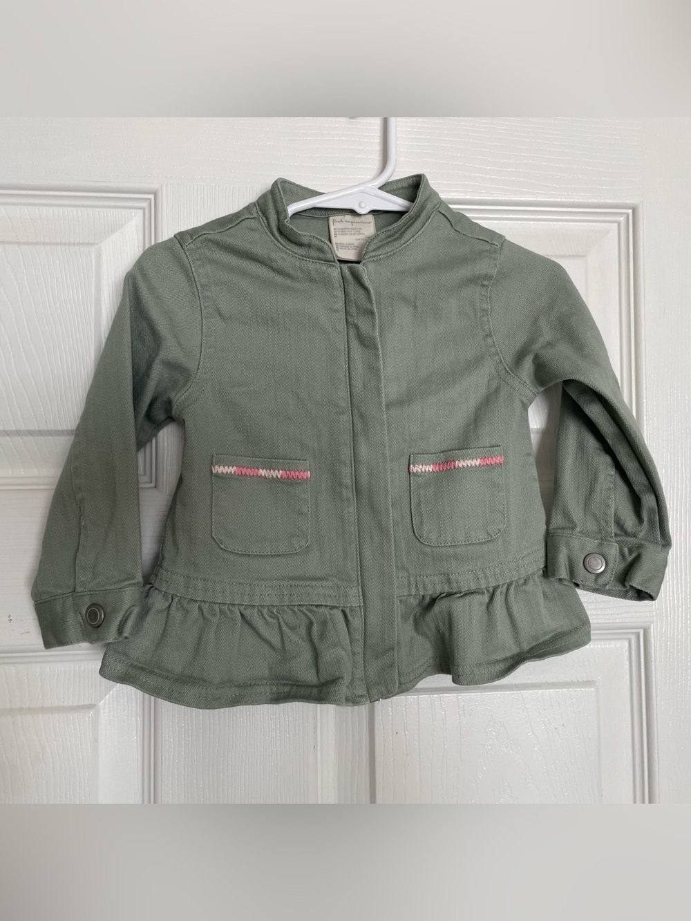 First Impressions Green Girls 9-12 mo Ruffle-Hem Jacket with Pink Stitch Detail